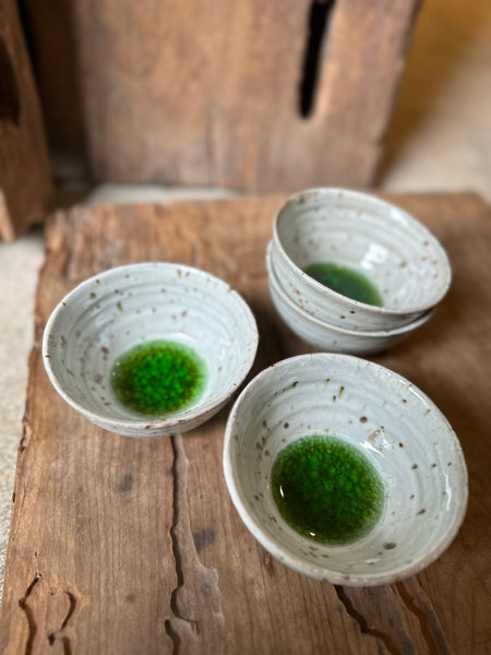 Shino ash tea bowls (5 as set )