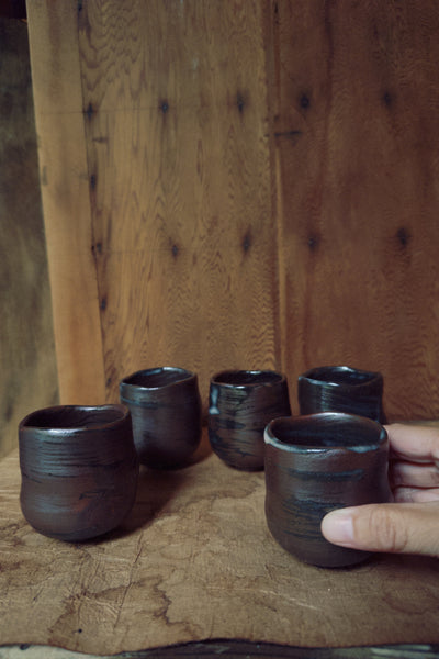 Handcrafted Wabi-Sabi Ceramic Teacup Set of 5 – Artisan Stoneware Teacups