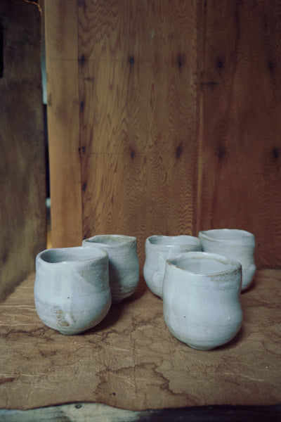 Handcrafted Wabi-Sabi Ceramic Teacup Set of 5 – Artisan Stoneware Teacups