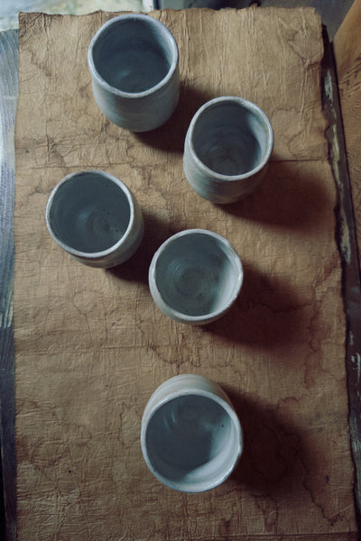 Handcrafted Wabi-Sabi Ceramic Teacup Set of 5 – Artisan Stoneware Teacups