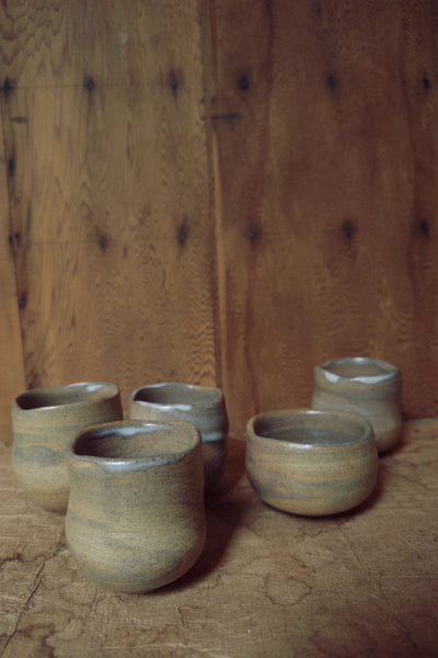 Handcrafted Wabi-Sabi Ceramic Teacup Set of 5 – Artisan Stoneware Teacups