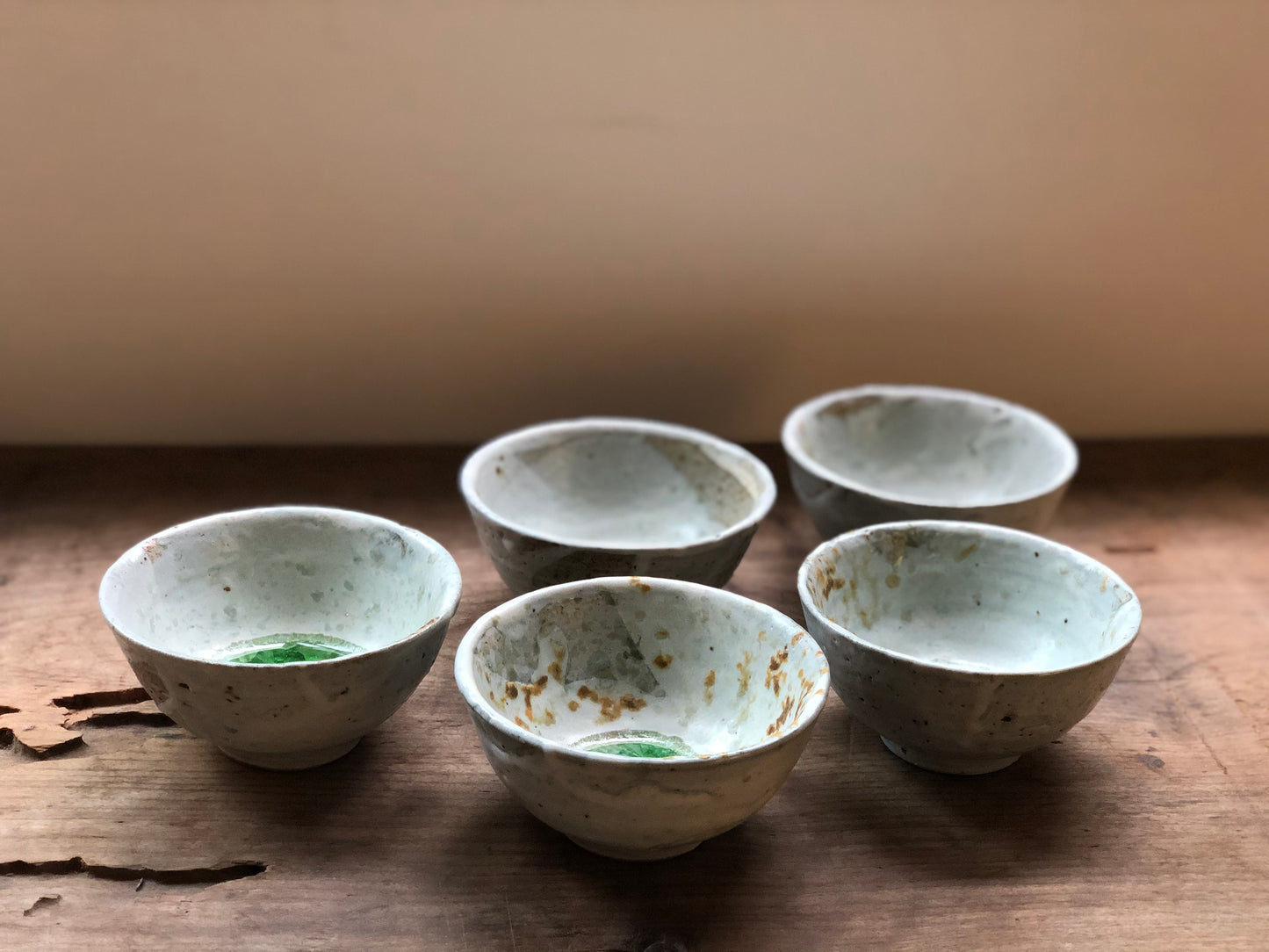 Shino ash tea bowls (5 as set )